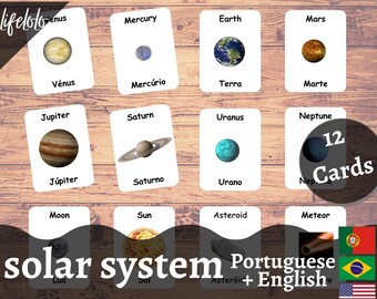 Solar System - Portuguese Flash Cards | Montessori cards | Portuguese Printable | Montessori Printable | 3 Part Cards, Planets Printable