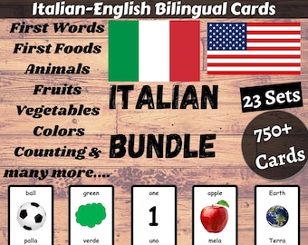 ITALIAN Flash Cards BUNDLE - Italian English Bilingual Cards | Italian Bundle | Homeschooling | Educational Material - Download Printable