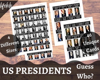 US Presidents Guess Who Printable Template | United States Presidents in ORDER, American History, Printable Guess Who Insert Cards