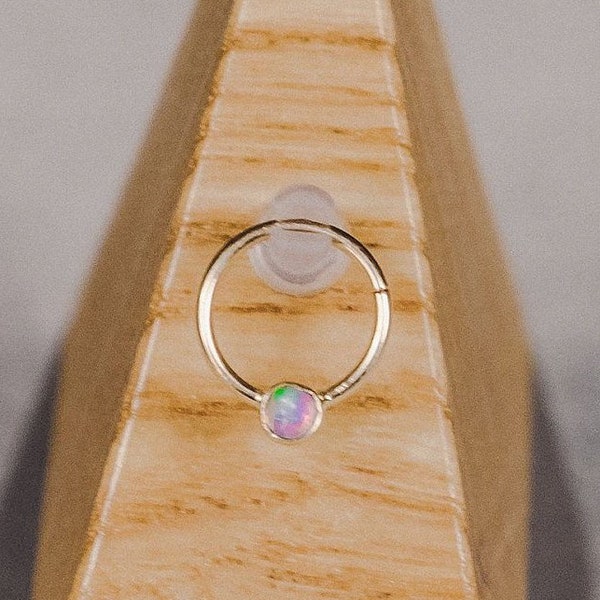 16g or 18g  Solid 14k Gold (NOT plated or filled) Ring With 3mm  Natural AAA Opal