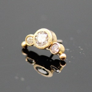 3 Diamonds  Bezel Set curved  Center Diamond 2 mm 2- 1.7 mm side diamonds Push pin compatible with Neometal Push Pins 14k Gold