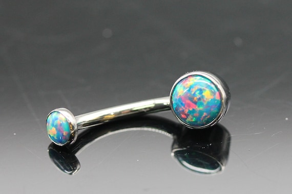 Anatometal Titanium Navel J-Curve Belly Button Ring w/ Bezel Gems