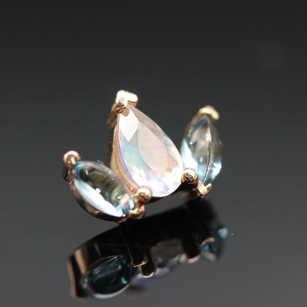BVLA Threaded rose gold Alana Marquise fan with pear center - Swiss blue topaz and rainbow moonstone