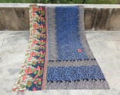Vintage Antique Kantha Quilt Indian Handmade Yoga Gudri Revers Throw Badspread Blanket Coverlet Twin Size Bed Sheet Bed Cover