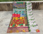 Antique Blanket Ralli Old Bed Cover Bed Sheet Bedding Hand stitched Throw Yoga Mat Indian Handmade Kantha Quilt Vintage Reversible Gudri