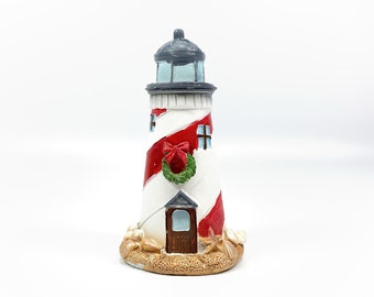 Fairy Garden Christmas Decorated Lighthouse, Christmas Décor, Home Decor, 4 Inches Tall