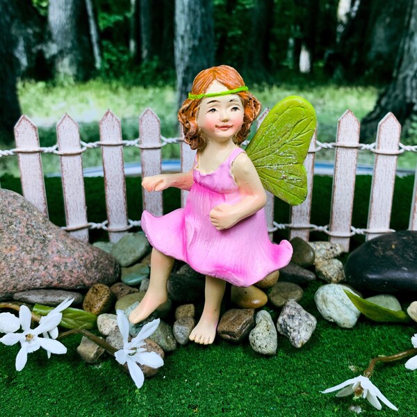 Nixie the Rose Pink Fairy Dancing Figurine, Fairy Garden Accessories, Cake Topper, Flower Fairy