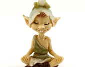 Garden Pixie Meditating with Frog, Pixie Figurine, Fairy Garden Accessories