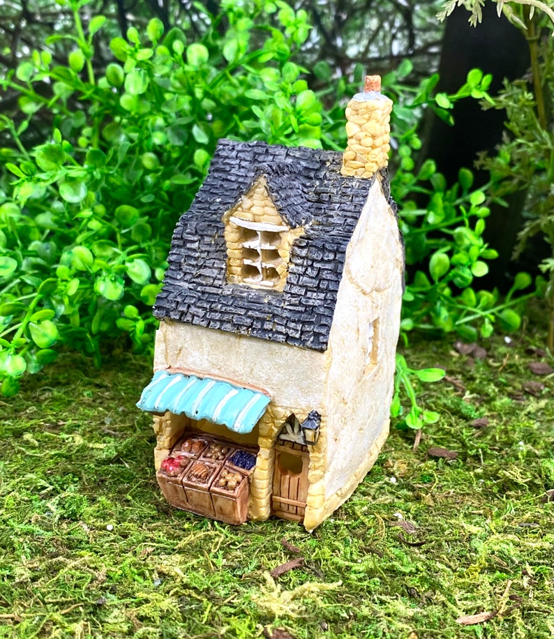 Miniature Stucco Grocery Store, Produce Stand, Terrarium House, Garden Village, Fairy Garden House 