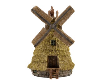 Miniature Fairy Garden Windmill, Faux Straw and Wood, Fairy Garden for a Terrarium or Miniature Village, 5" Tall