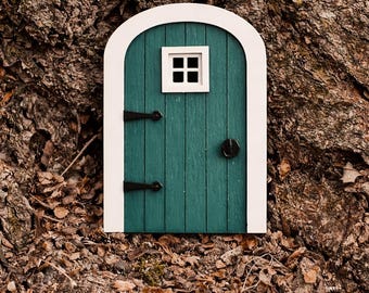 Fairy Door, Handmade Miniature Door, Dark Green, Fairy Garden Accessories, Tree Fairies, 3 Inches Tall