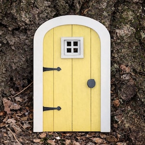 Bright Yellow Fairy Door for Bedroom, Handmade Miniature Indoor Garden Accessory, Small Whimsical Gnome Door, Woodland Magic Decor, 3" Tall