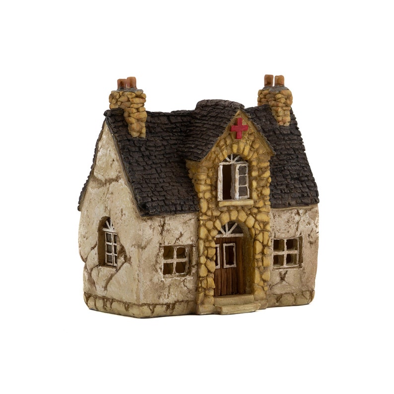 Miniature Faux Stucco Clinic, Fairy Garden House Cottage for a Miniature Village, 4' Tall 