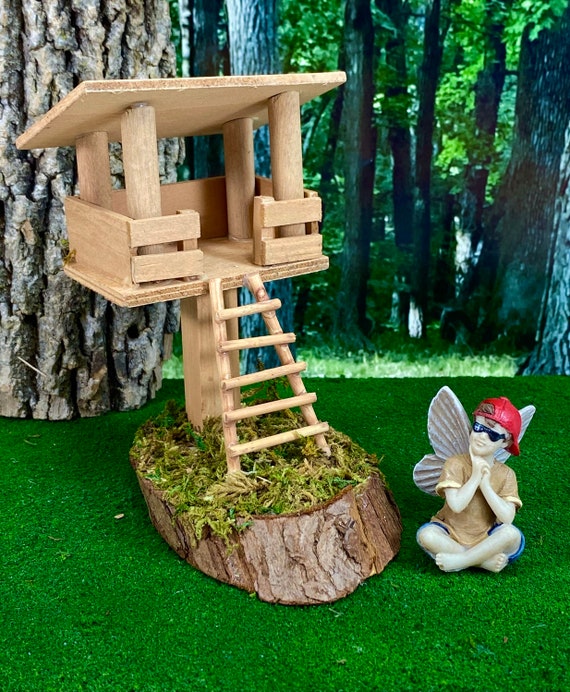 Miniature Dollhouse FAIRY GARDEN Accessories LED Mossy Bark Treehouse 