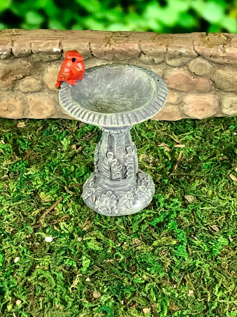 Miniature Cardinal Bird Bath Figurine Fairy Garden Decor Etsy