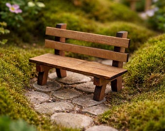 Handmade Miniature Park Bench for Fairy Garden, Wooden Fairy Garden Bench, 3.5 Inch Dollhouse Bench, Fairy Garden Furniture, Outdoor Bench