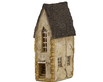 Miniature Stucco Town House Cottage, Fairy Garden House, 4" Tall, Terrarium House