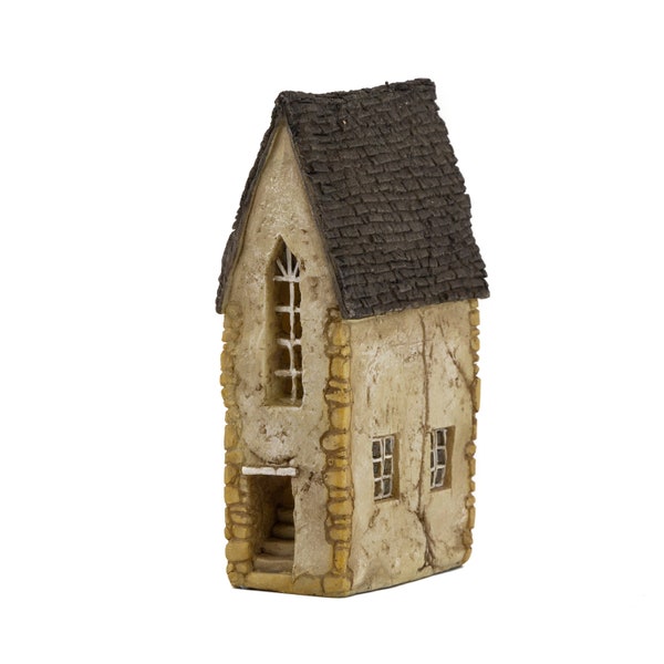 Miniature Stucco Town House Cottage, Fairy Garden House, 4" Tall, Terrarium House