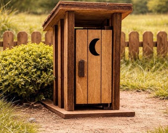 Miniature Fairy Garden Outhouse, Handmade Wood Outhouse 3.25 Inch, Rustic Garden Decor, Small Wooden Mini Shed