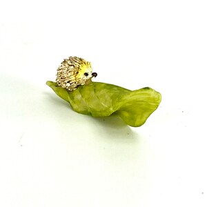Miniature Garden Hedgehog on a Green Leaf  Fairy Faerie GO 17513 