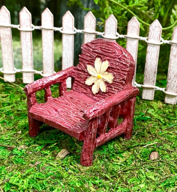 Miniature Dollhouse FAIRY GARDEN Furniture ~ Rustic Red Wood Adirondack Chair 