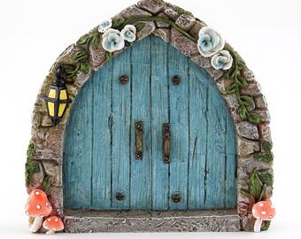 Blue Fairy Garden Faux Door for your Miniature Garden Village, Woodland Fairy Garden Home Decor, 4.75" Tall, Fairy Garden Accessories