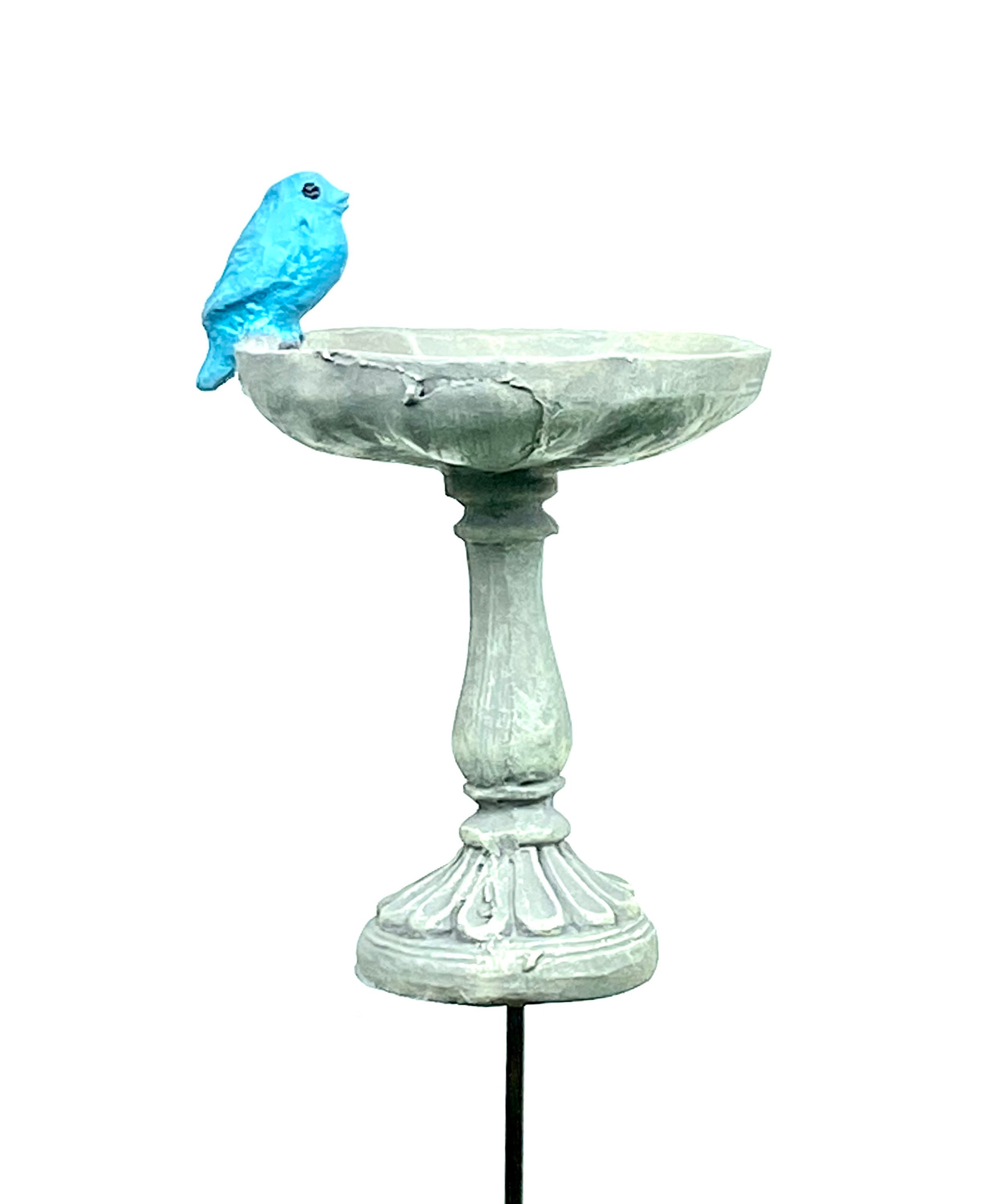 Miniature Bird Bath with a Bluebird Perched on the Edge Etsy