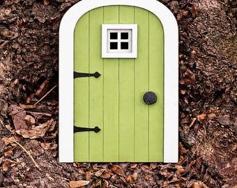 Miniature Fairy Door, Apple Green Wooden Fairy Garden Accessory, 3 Inches Tall