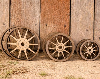 Fairy Garden Handmade Wood Wagon Wheels, Set of 2 (2 Each of 3 Sizes), 2.5", 2" & 1.5" Miniature Wood Wagon Wheels, Horse Cart, Farm Diorama