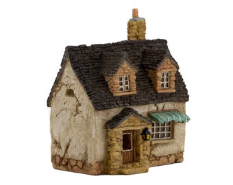 Miniature Faux Stucco House with Awnings, Fairy Garden House Cottage for a Miniature Village, 4 Inches Tall