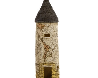 Miniature Faux Stone Tower, Fairy Garden House, 6" Tall