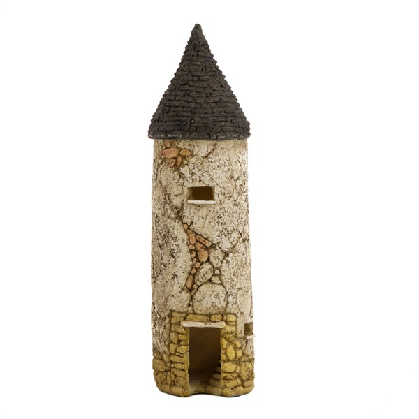 Miniature Faux Stone Tower, Fairy Garden House, 6" Tall
