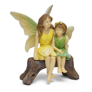 Miniature Fairy Sisters Sitting on a Rustic Bench, Miniature Fairy Garden, Fairy Figurine