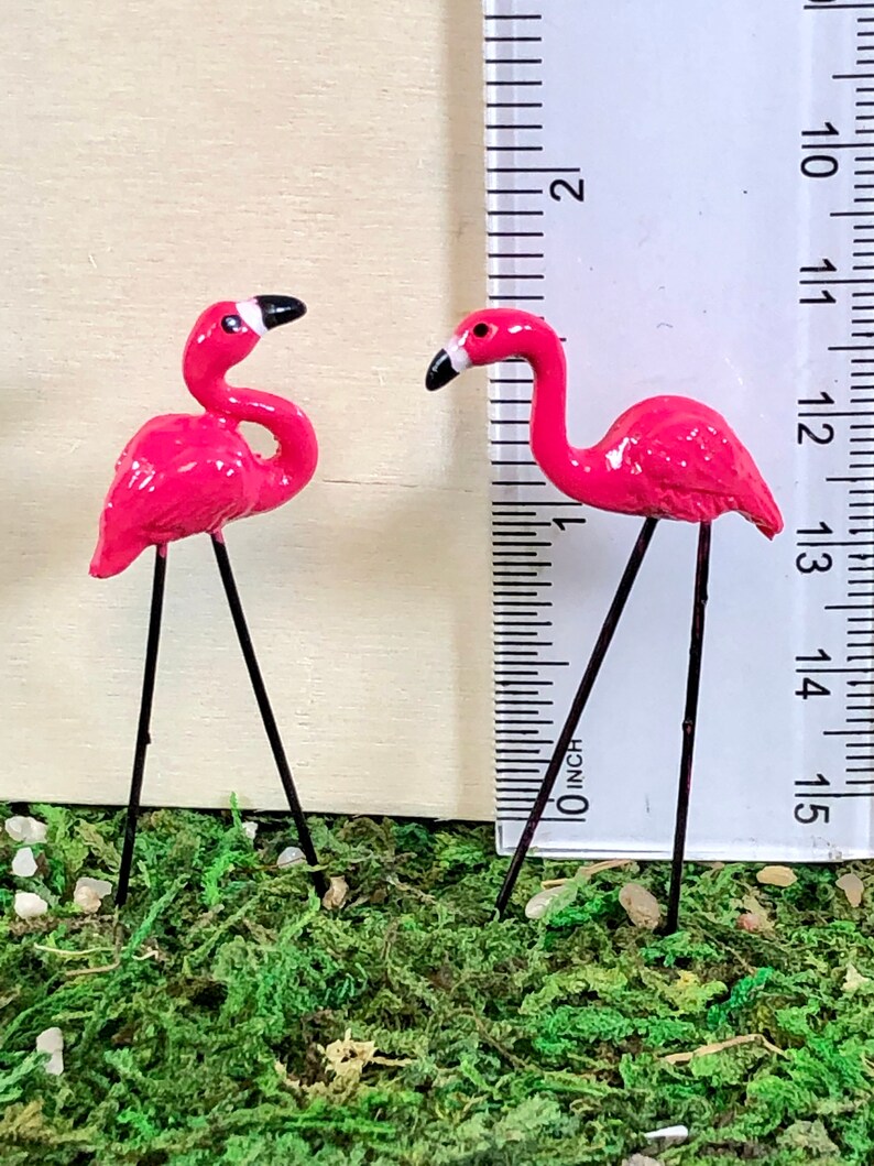 Miniature Flamingo Lawn Ornaments set of 2 Fairy Garden | Etsy