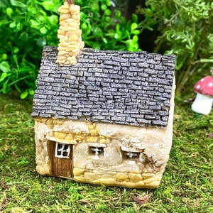Miniature Stucco Look House with Chimney, Terrarium Fairy Garden House, Miniature Village