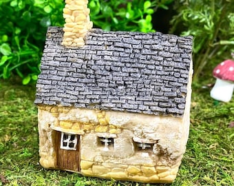 Miniature Stucco Look House with Chimney, Terrarium Fairy Garden House, Miniature Village