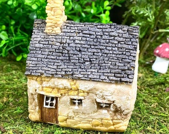 Miniature Stucco Look House with Chimney, Terrarium Fairy Garden House, Miniature Village