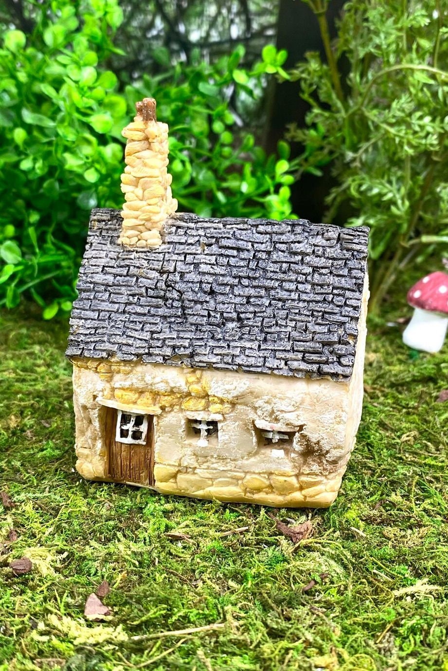 Miniature Stucco Look House with Chimney, Terrarium Fairy Garden House, Miniature Village