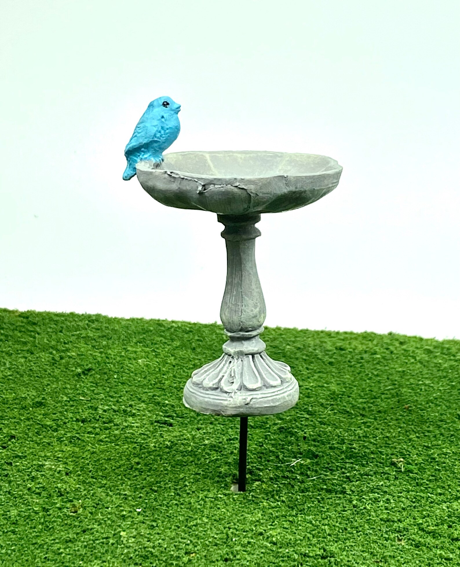 Miniature Bird Bath with a Bluebird Perched on the Edge Etsy