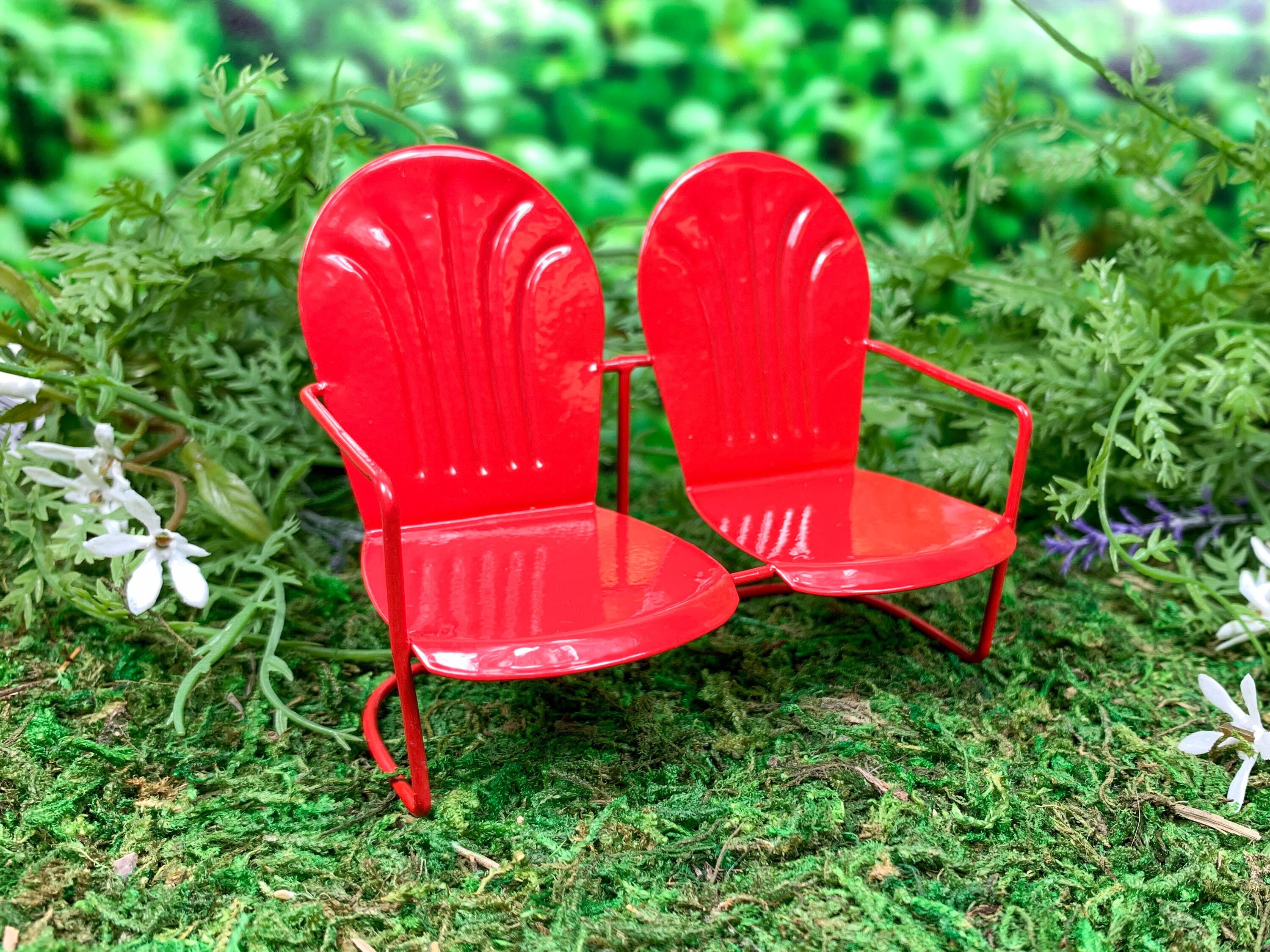 Miniature Retro Red Metal Love Seat Bench Loveseat for the Etsy