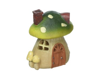 Fairy Garden Mushroom House, Light Up House, Green Roof Forest House, 4.25 Inches Tall