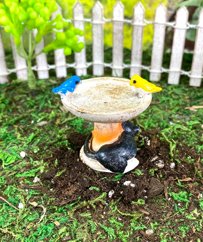 Miniature Fairy Garden Bird Bath with a Bluebird Yellow Bird Etsy