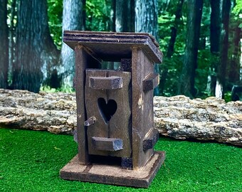 Miniature Wooden Outhouse, Fairy Garden Backyard Decor, 3 Inches Tall, Farmhouse Rustic Accessories