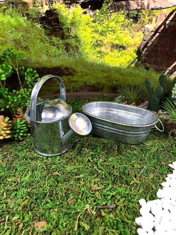 Galvanized Metal Watering Can Oval Mini Wash Tub Fairy Etsy