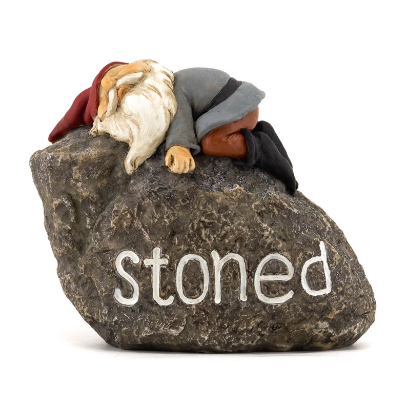 Stoned Gnome on a Stoned Rock, Gnome Stone, Home Decor, 3.5' Tall, 4' Long, Fairy Garden or Terrarium, Gift 