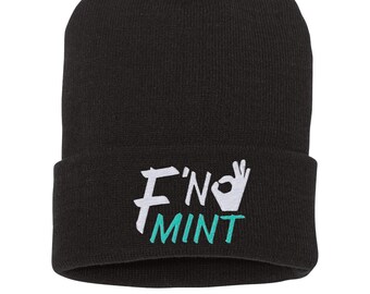 Embroidered Fn Mint Beanie | Hat | Cuffed Beanie | Winter Hat