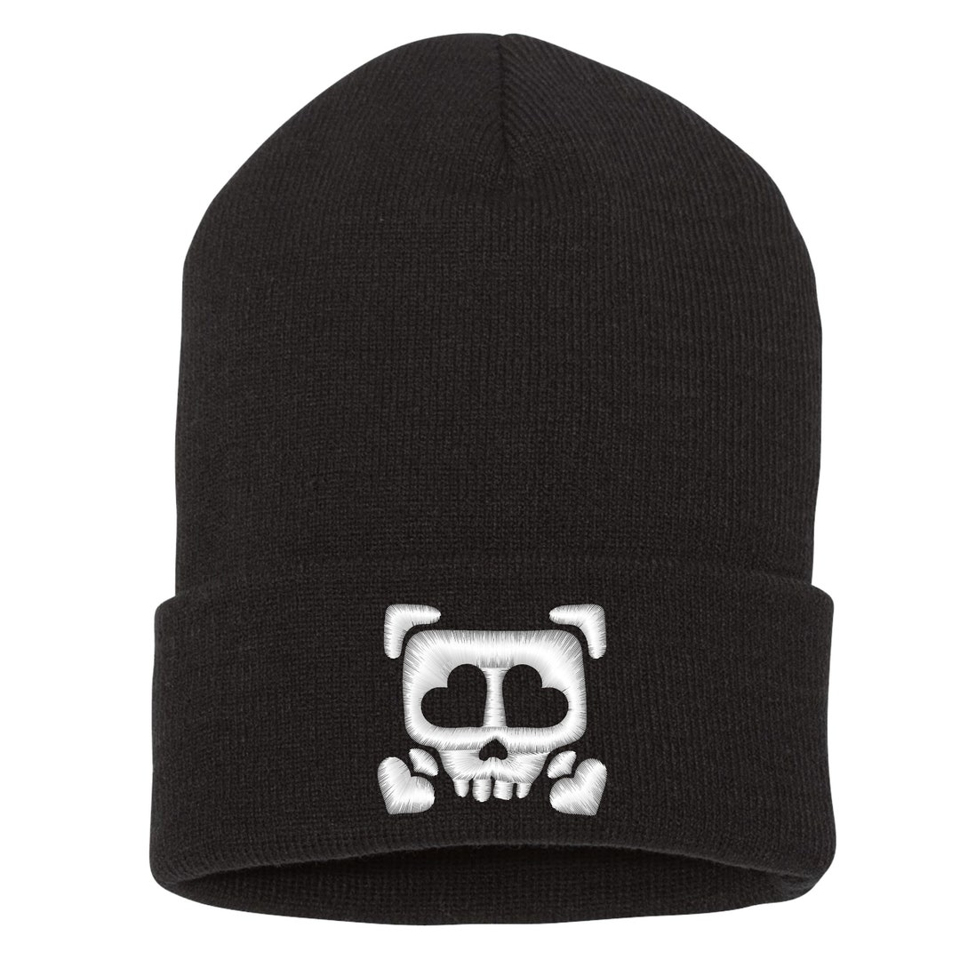 Black Beanie Hat With Heart Skull Embroidery - Gothic Winter  display picture 2