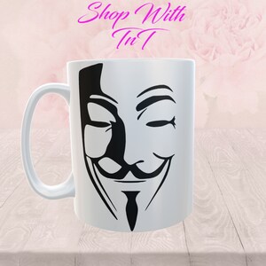 Anónimo / V de Vendetta / Guy Fawkes / Taza de té de café de 15 oz / Apta para microondas y lavavajillas