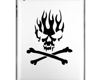 Flaming Skull and Crossbones Sticker Decal for windows, computers, flat surface