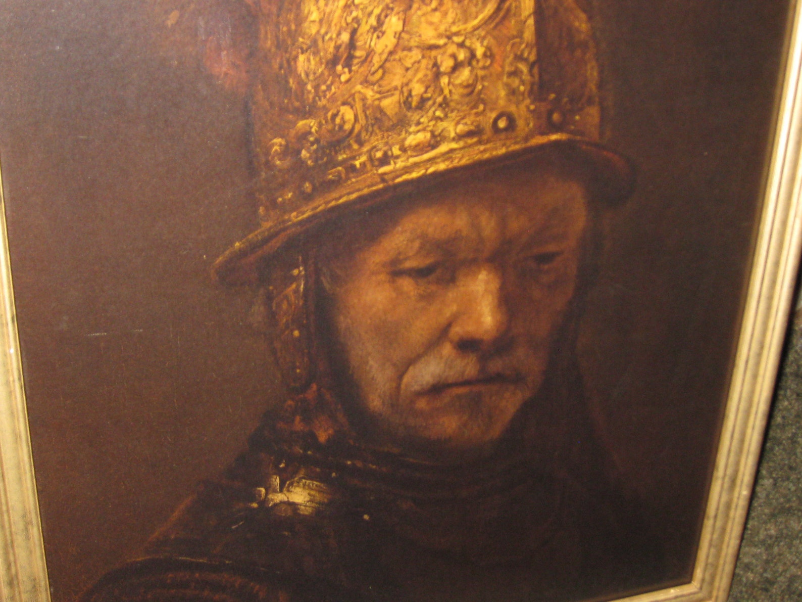 REMBRANDT MAN WITH the Golden Helmet in Goldtone Frame 17 1/2 X 21 1/2 Print on Heavy Artists